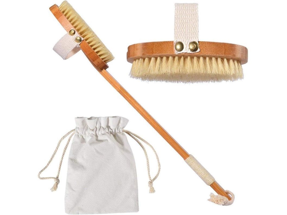 Pincel De Seco Para Cuerpo Con Cerdas De Jabalí Natural, Exfoliante Corporal Con Mango Desmontable Y Bolsa De Viaje