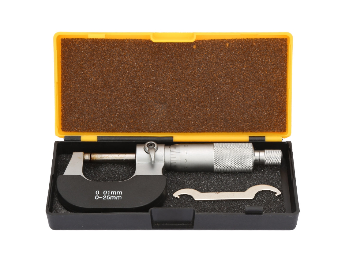 Micrômetro externo de aço para rolamentos, medidor de espessura de 0 a 25 mm, indicador de espessura de 0,01 mm.