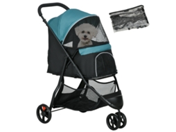 Carrinho de Animal de Estimação, Dobrável, com Capa de Chuva, 2 Porta copos, + Azul Preto