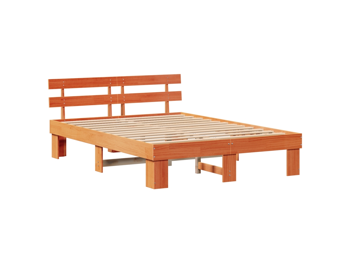 Conjunto 1 Estrutura Da Cama Vidaxl Castanho Madeira De Pinho Maciça (150 X 200 Cm)