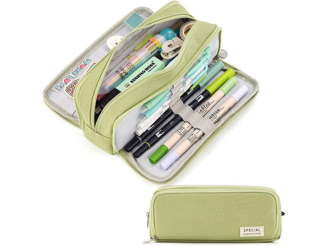 2026 estuche de Lápices de Gran Capacidad Con 3 Compartimentos Bolsa de Lápices Color Verde Matcha