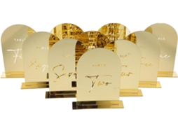 Conjunto de 10 Marcadores Mesa em Acrílico Dourado, Numerados 1 a 10. Lugar Translúcido, Ideais para Casamento