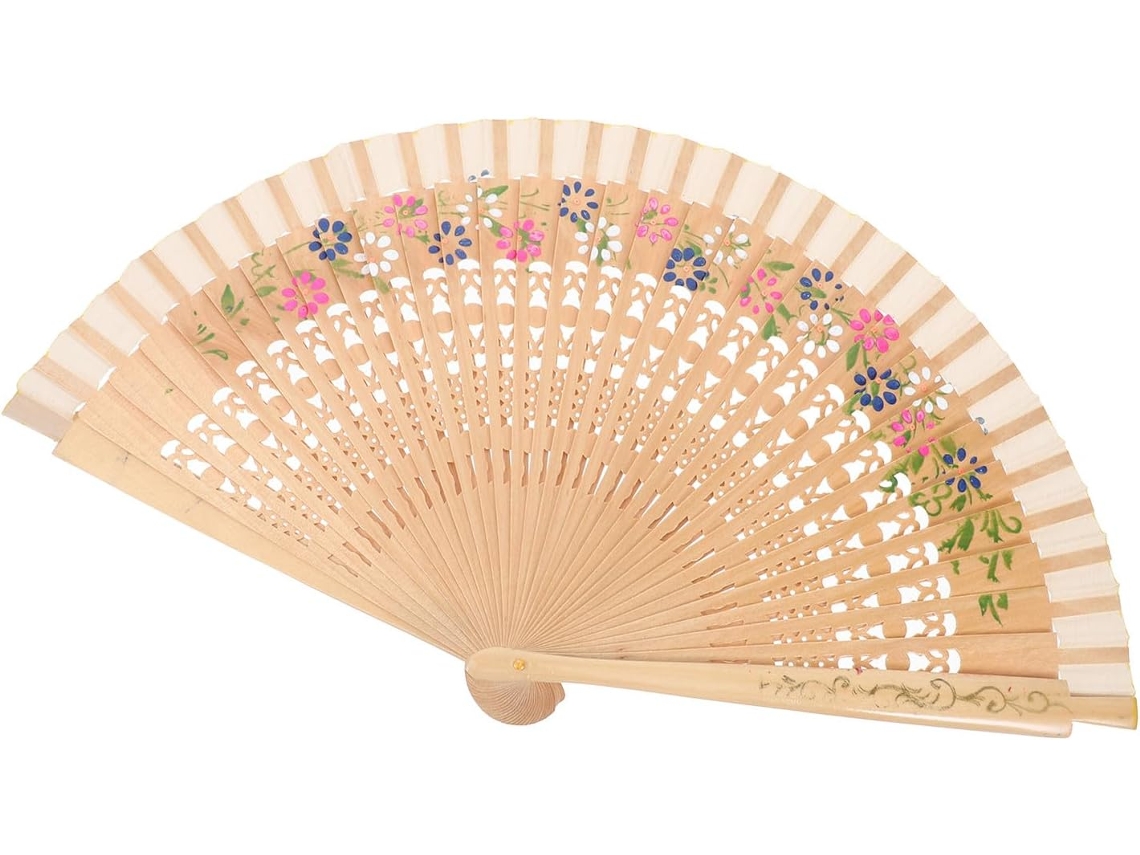 Éventail Pliable Espagnol En Bois Motif Floral Recto-verso,