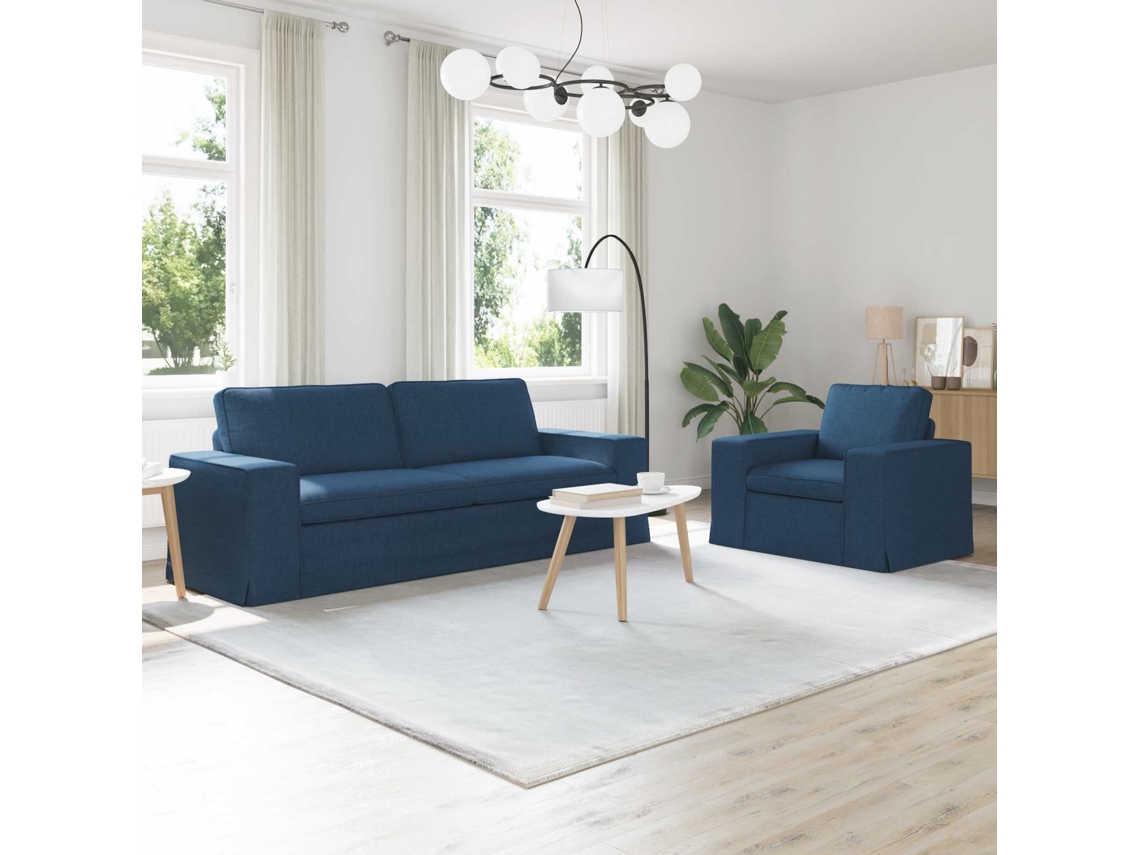 Vidaxl Conjunto De Sofás 2 Pcs Azul 222 X 80 X 82 Cm Tecido