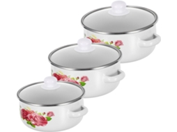 De 3 Peças De Panelas Esmaltadas Retrô Com Estampa Floral, Alças Duplas, Fundo Plano, Para Fogão De Indução E A Gás, Gokoco