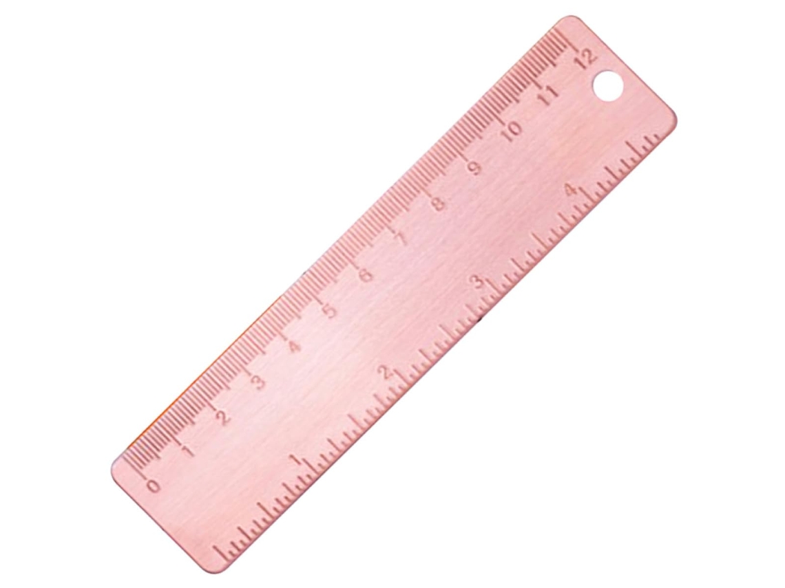 Régua multifuncional e resistente Magiclulu em cobre rosa, ideal para estudantes, com escala precisa, perfeita para desenho e corte.