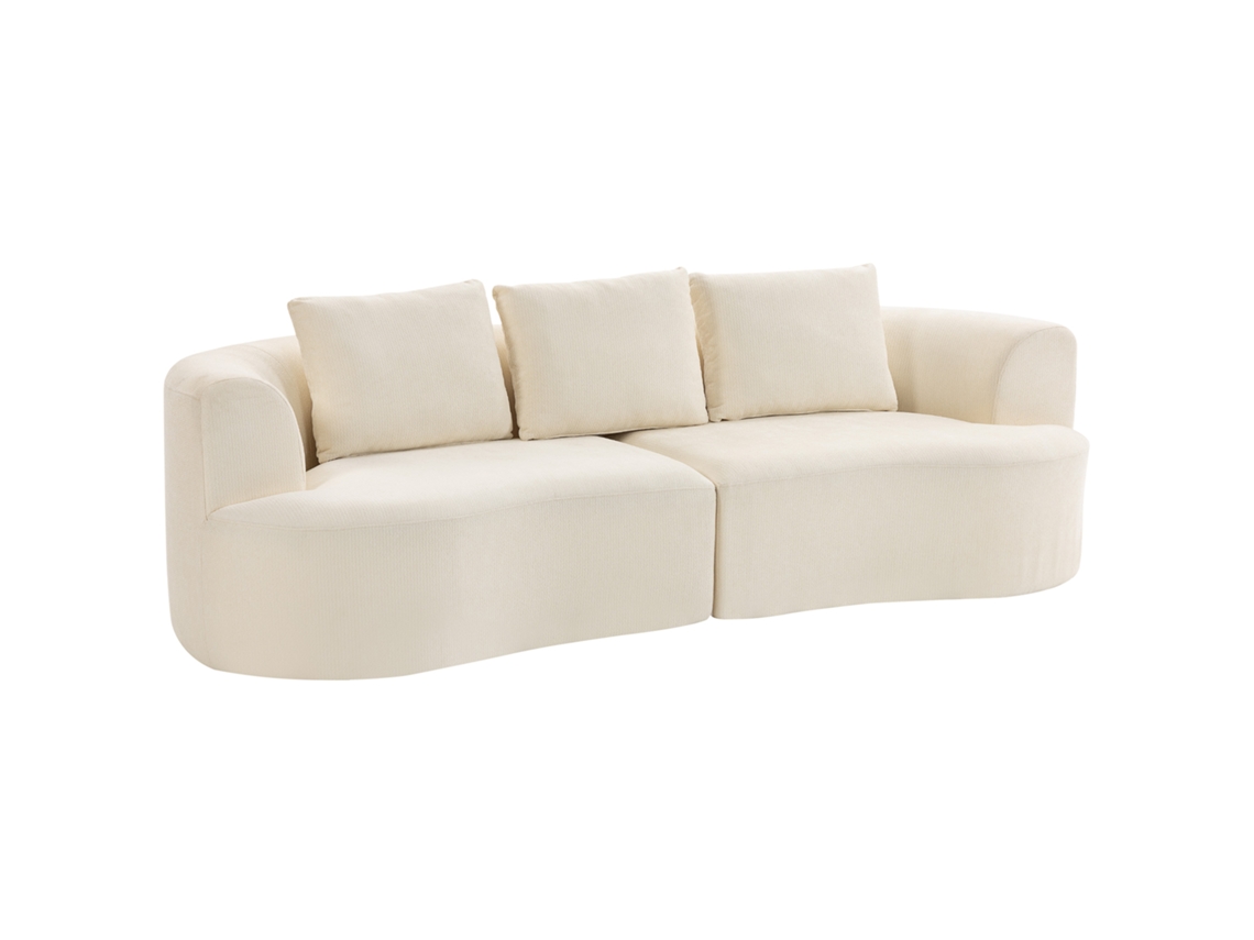 Sofá 3 Lugares Chenille 260cm branco com assento largo, molas, espuma alta densidade, 3 almofadas | S/MARCA