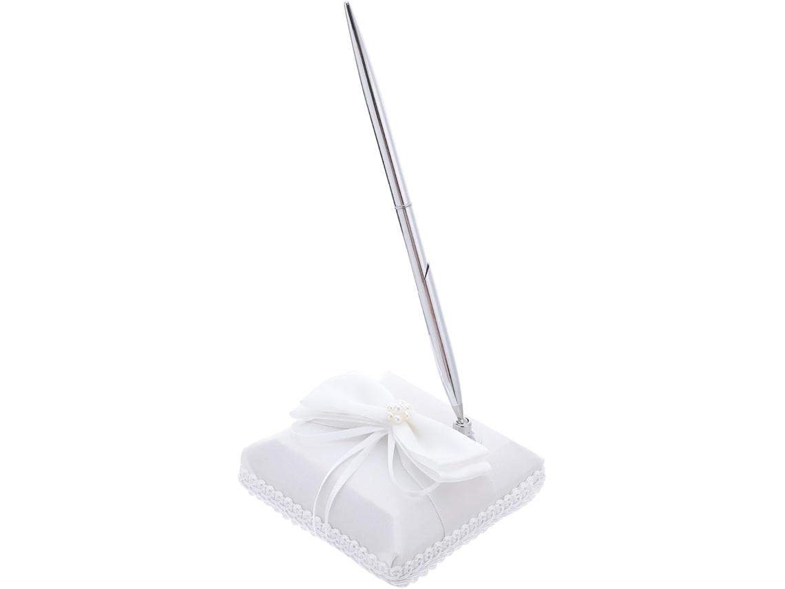 Caneta para Casamento com Base de Metal e Laço Tecido, Elegante Assinatura, Ideal Recepção Certificado Casamen