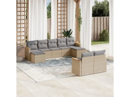 Vidaxl 9 Pcs Conj. Sofás Jardim C/ Almofadões Vime Pe Bege Misturado