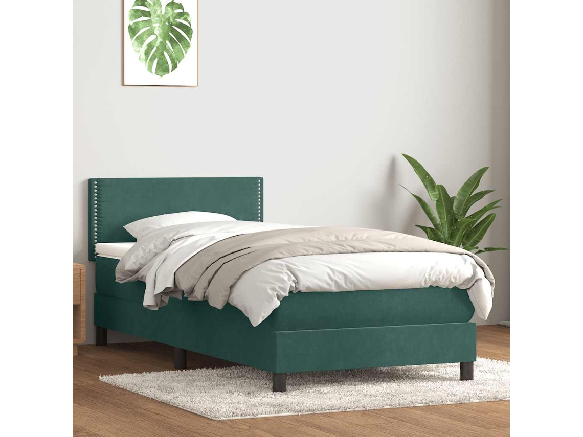 Vidaxl Cama Com Molas/colchão Verde-escuro 80x220 Cm Veludo