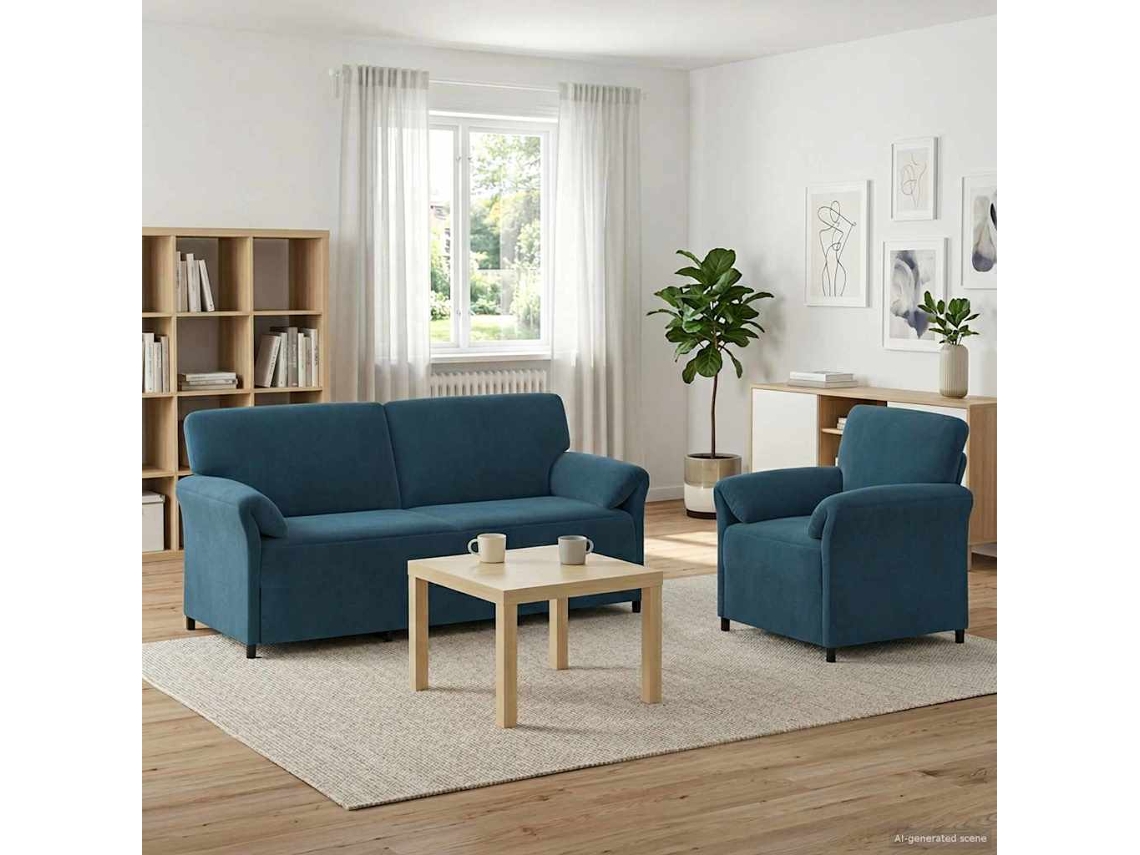 Vidaxl Conjunto De Sofás 2 Unid. Azul Veludo