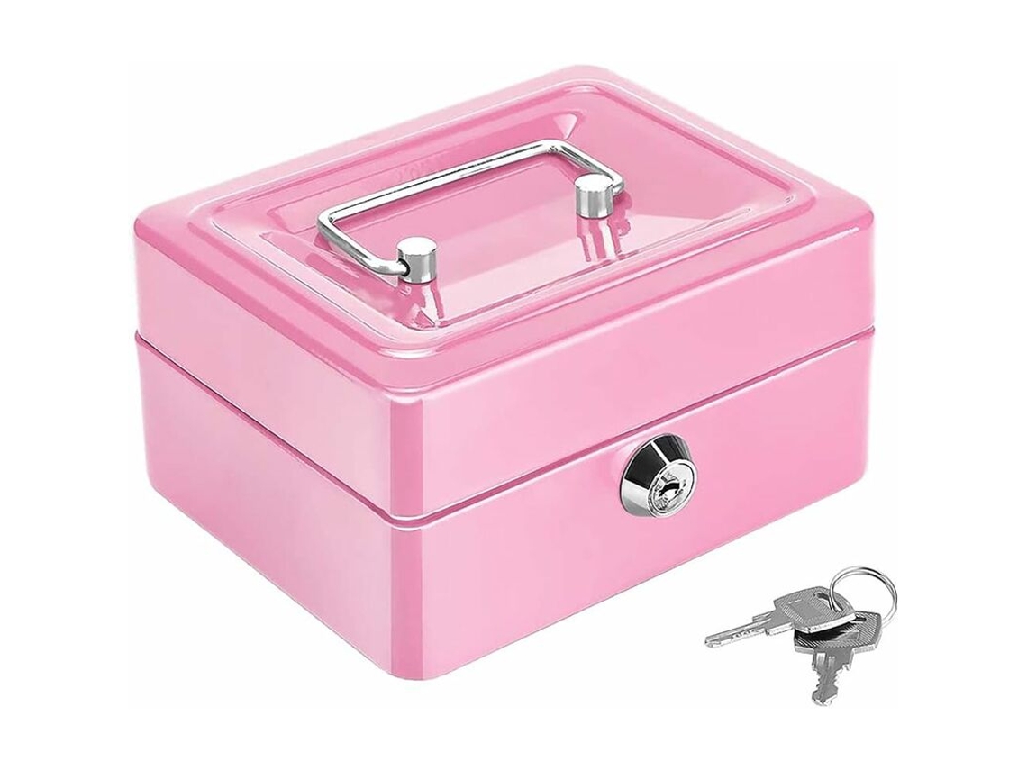 Caixa de Segurança de Aço com Fechadura, Mini Bolsa, Mini Bolsa de Aço, com 2 Chaves, para Dinheiro e Moedas em Grande Quantidade BRILVIBERA (rosa)