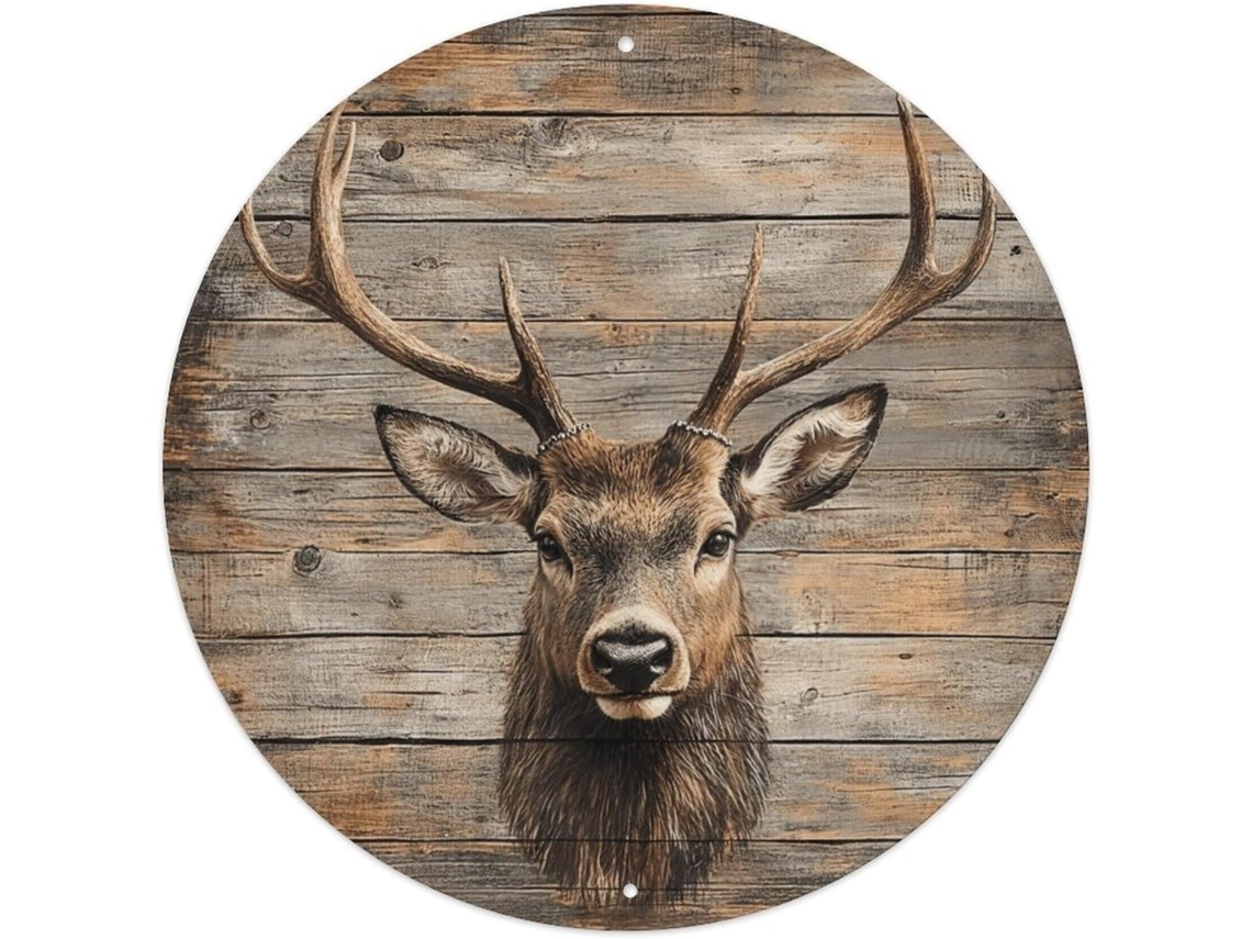 Placa Redonda De Metal Com Cabeça De Veado - Estilo Retrô - Decoração De Parede - 20,3 X 20,3 Cm