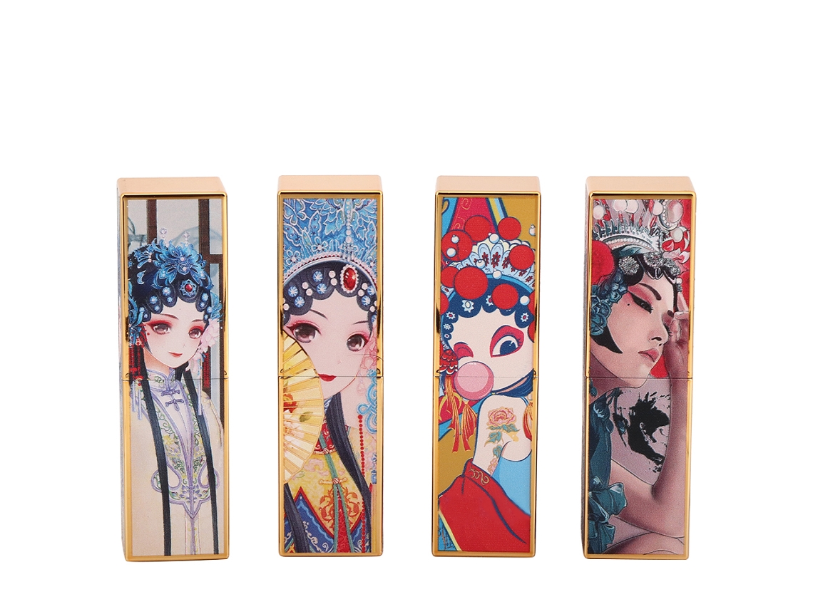 Conjunto de 4 recipientes vazios estilo chinês para fazer bálsamo/tubo/batom.