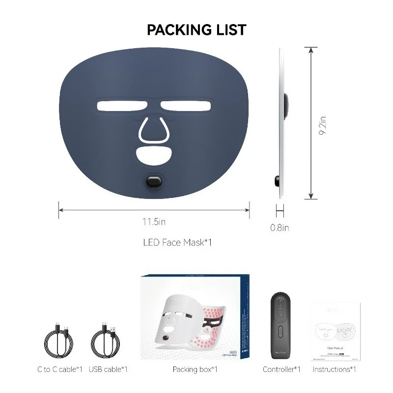 Máscara Facial Led Profissional em Couro Azul para Cuidados Faciais.
