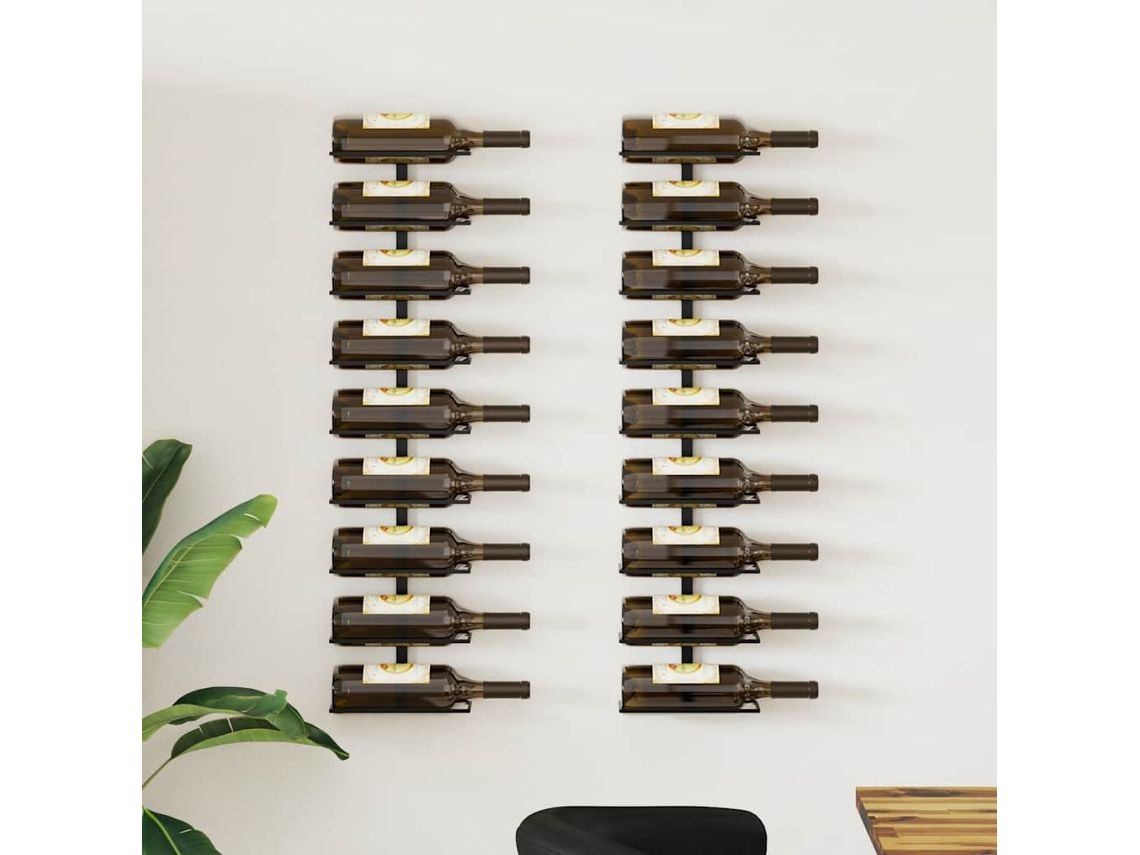 Vidaxl Garrafeiras De Parede Para 18 Garrafas 2 Pcs Ferro Preto