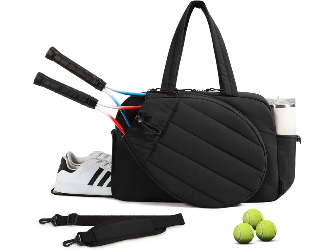 Bolsa De Tênis, Bolsa De Tênis Portátil De Grande Capacidade Para 2 Raquetes Com Compartimento Para Sapatos, Preta Gertiz