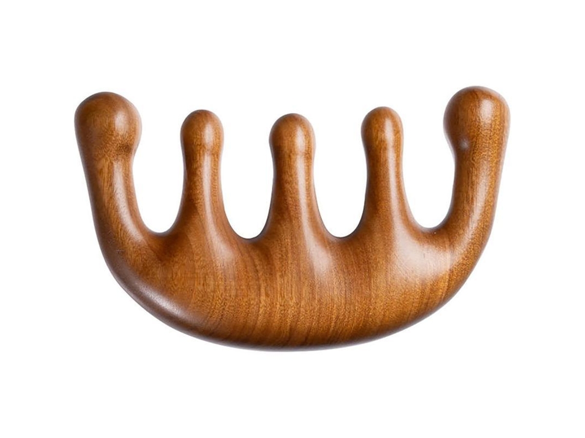 Pente de massagem de madeira com dentes largos, massager de cabeça para aliviar fadiga e acupuntura