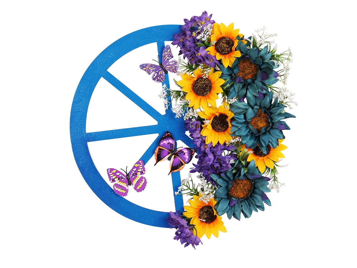 Laxiscreed Guirlanda De Flores Azul Sunflower Para Porta Decorativa De Primavera Com Abelhas