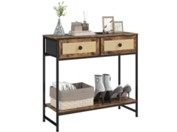 Mesa Consola Móvel De Entrada Com Prateleira Aberta 2 Gavetas Frente Em Vime Consola De Entrada 80x30x75 Cm Marrom Rústico
