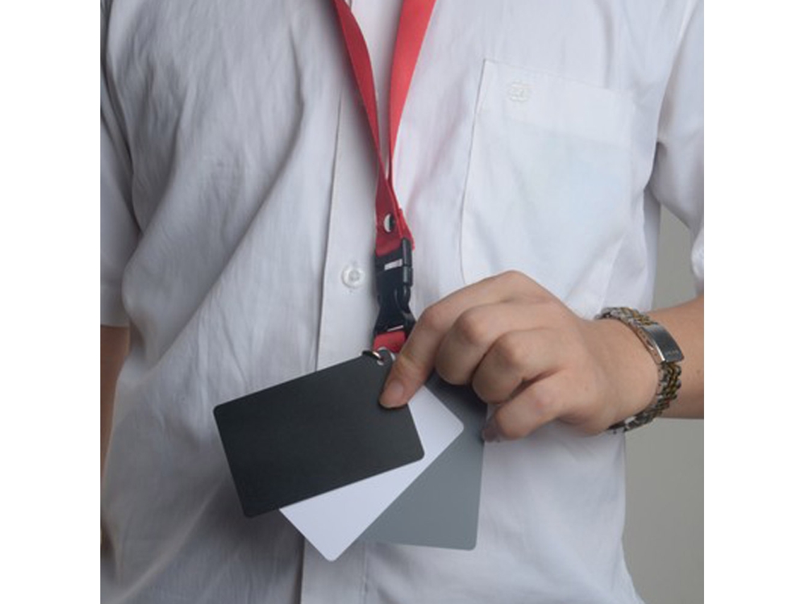 Tarjeta De Equilíbrio Blanco E Cinza 18% 3 Em 1 Tamanho De Bolso Com Cordão Para Fotografia Digital