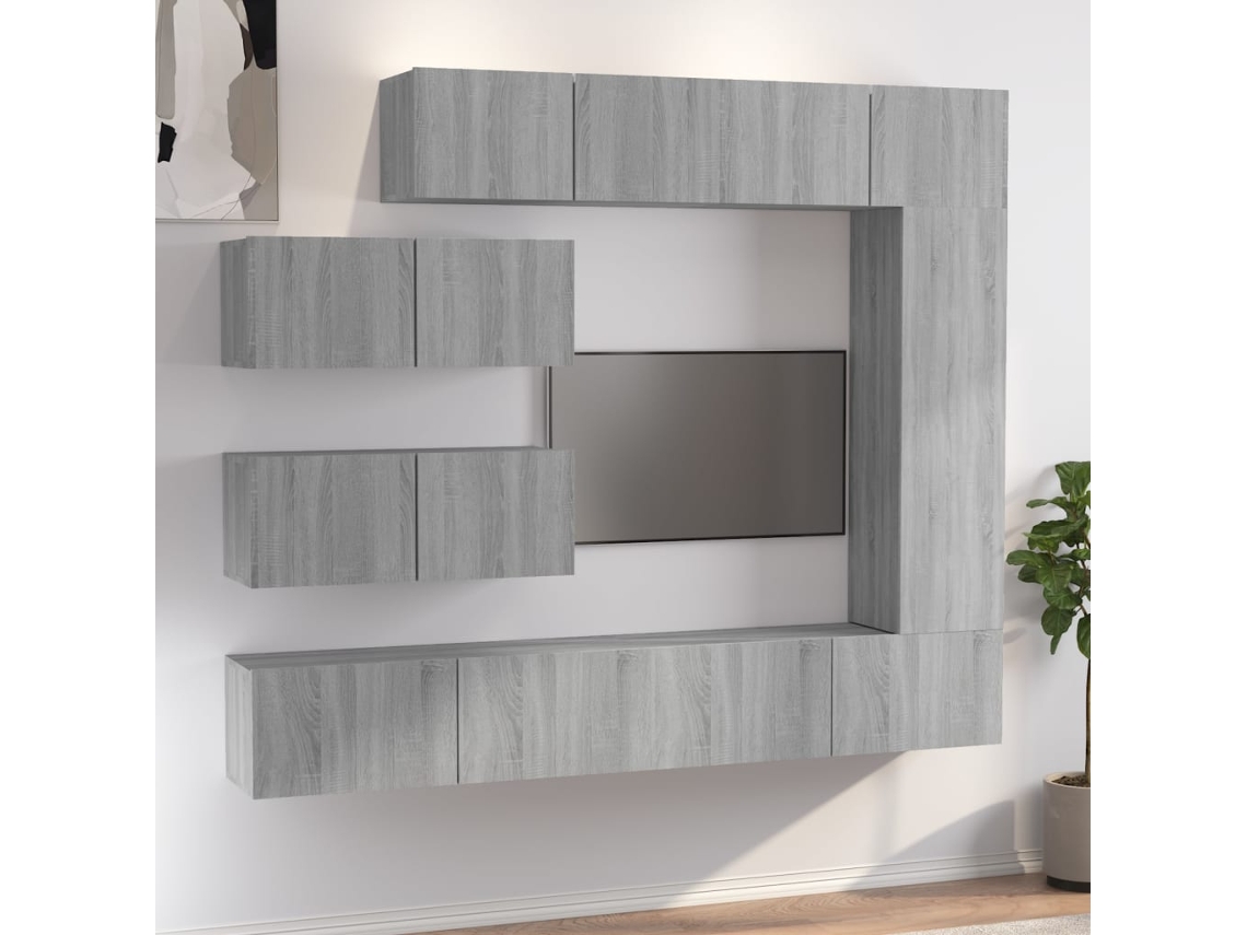 Vidaxl Conjunto Móveis de Tv 7 Pcs Madeira Processada Sonoma Cinza