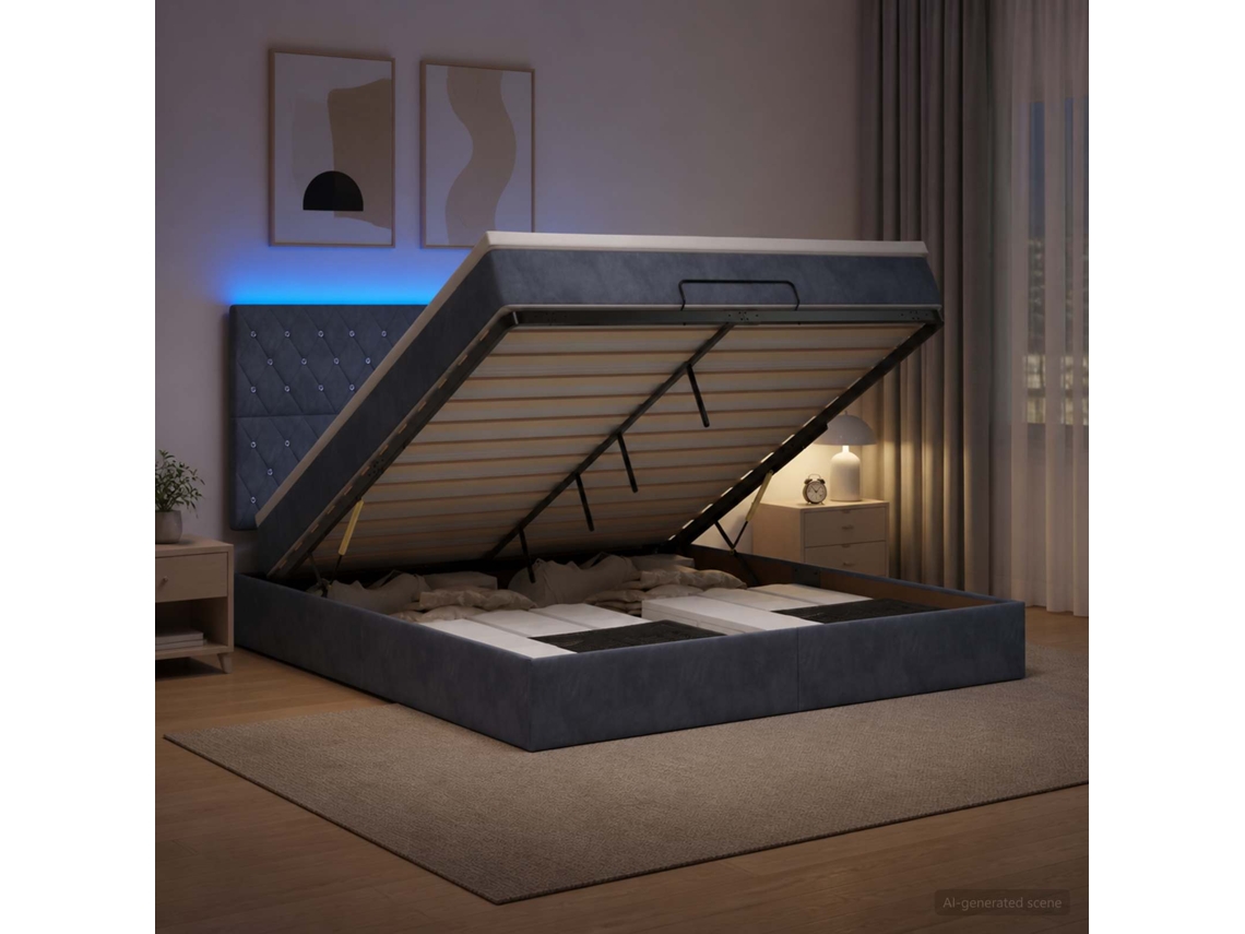 Vidaxl Cama Ottoman Com Colchão E Led Cinzento-escuro 140 X 200 Cm