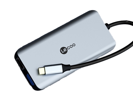 Adaptador LECOO Lkc1308H 10In1 Type-C a 3Usb2.0 Pd100W 1000Mbps Aux 3.5Mm Hdmi Vga Sd/Tf para Huawei Mate40/P50 S20