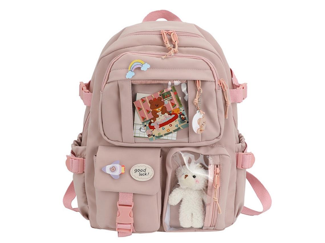Mochila Kawaii, Escolar Grande Com Acessórios De Urso Fofos E Vários Bolsos, Bolsa Kawaii Japonesa Para Adolescentes, Rosa Aquaforge