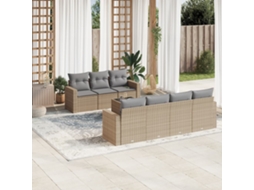 8 Pcs Conjunto De Sofás P/ Jardim Com Almofadões Vime Pe Bege Dkd Home Decor