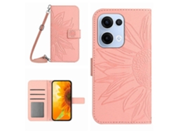 Capa De Celular De Couro Com Estampa De Girassol E Cordão Skin Feel