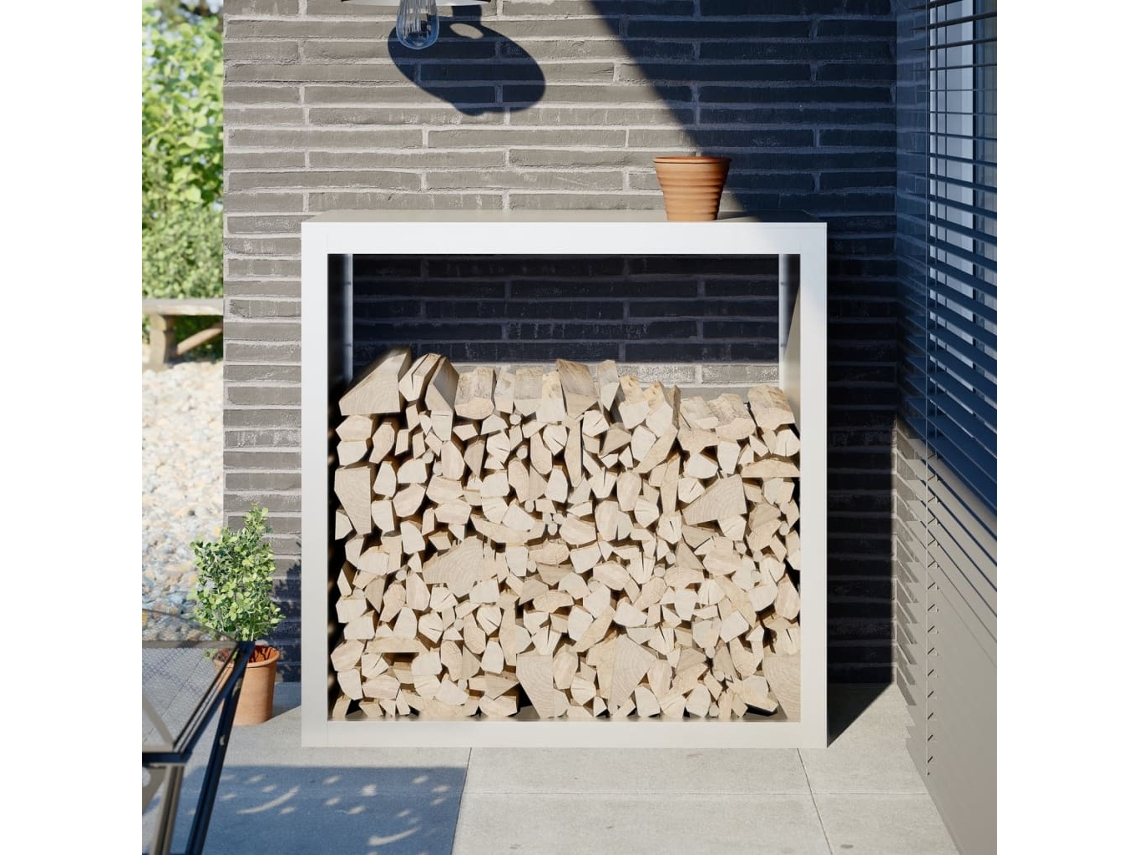 Vidaxl Suporte Para Lenha 100x40x100 Cm Aço Branco