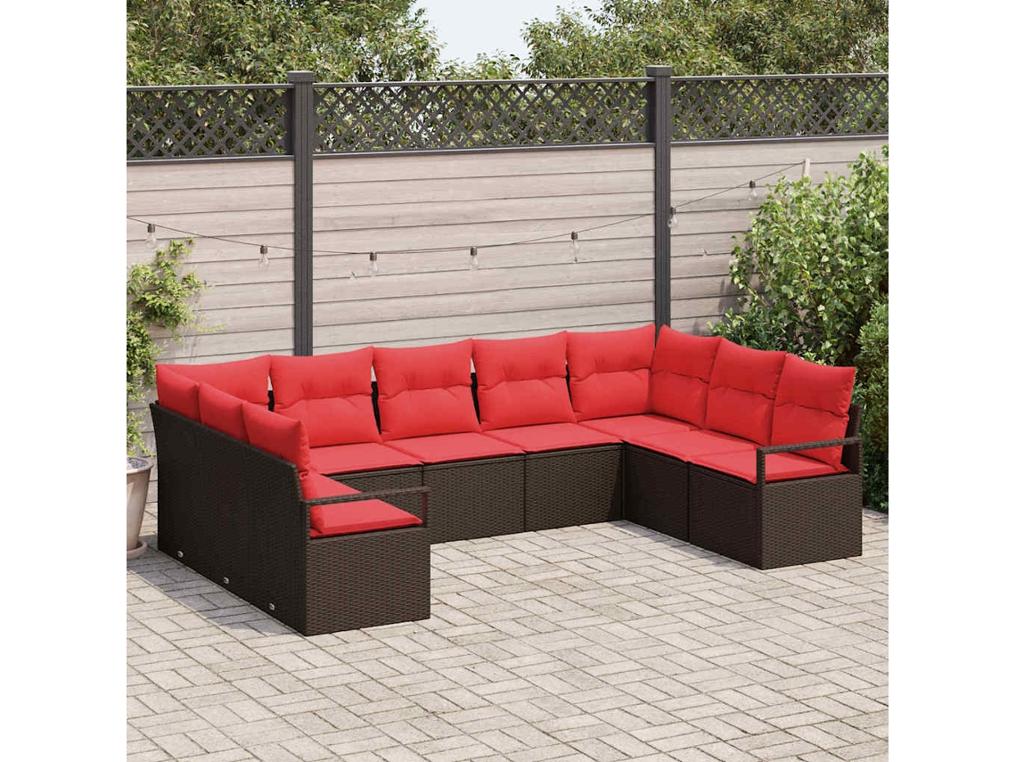 Vidaxl Conjunto De Sofás 9 Unid. Castanho Vime Pe
