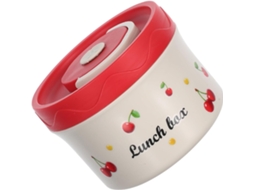 Lancheira Bento Redonda Ibasenice Em Aço Inoxidável, 550ml, Design Cereja, Leve E Portátil, Pode Ir Ao Micro Ondas