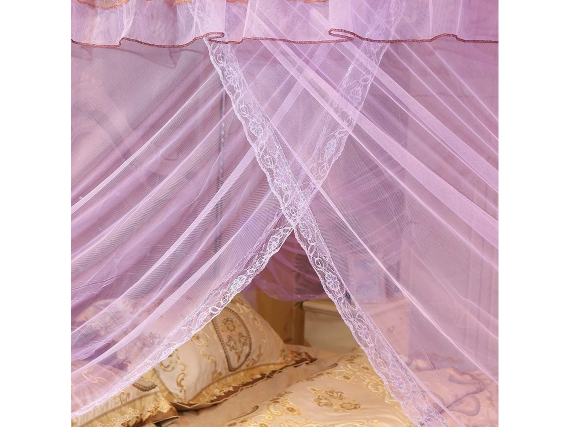 Mosquiteiro De Luxo Com Dossel Para Cama Quatro Cantos Estilo Princesa, Mosquiteiro Roxo Para Camas, 120x200x200cm 120 *