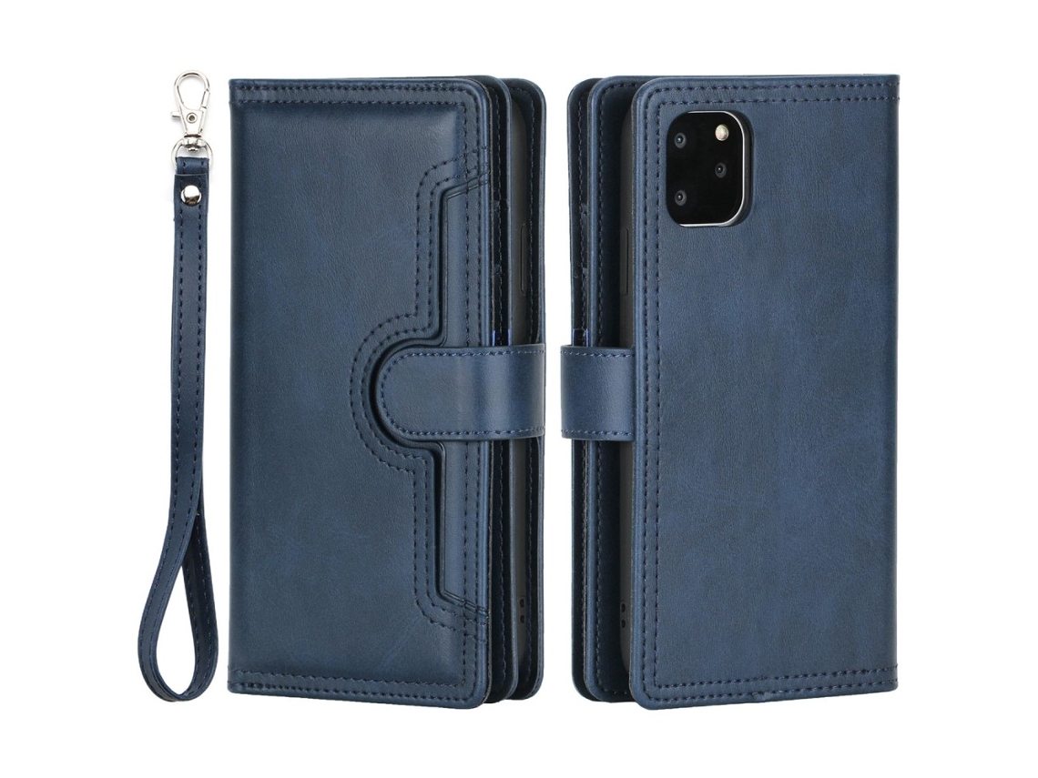 Suporte Casa Pega Para Iphone 14 Plus Pele Sintética Magnética Com Porta-cartões Azul