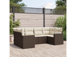 Vidaxl 6 Pcs Conjunto De Sofás Jardim C/ Almofadões Vime Pe Castanho