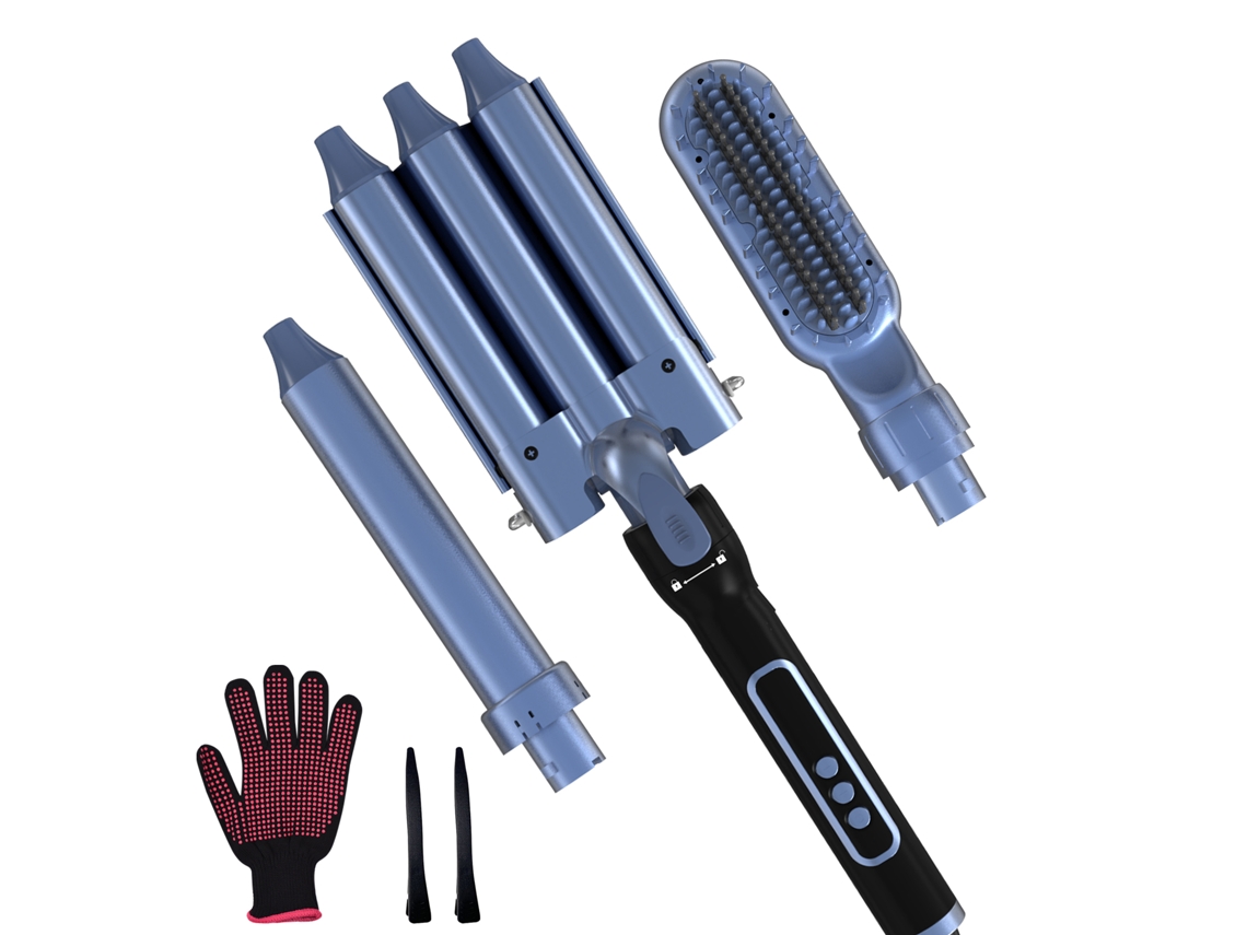 Set De Rizadores 3 Em 1 Com Ondulador, Tela Lcd, Clip E Luvas Para Penteado Elétrico