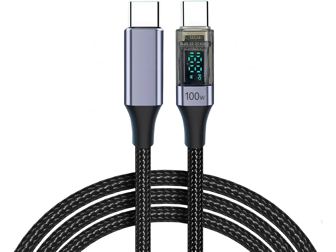 Cabo Usb-c De 100 W Com Visor Digital Para Laptops E Dispositivos Móveis.