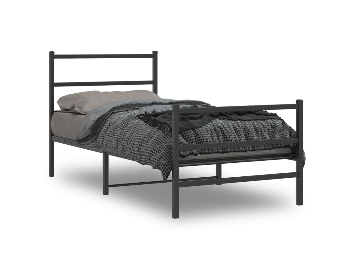 Vidaxl Estrutura De Cama Com Cabeceira E Pés 90x190 Cm Metal Preto