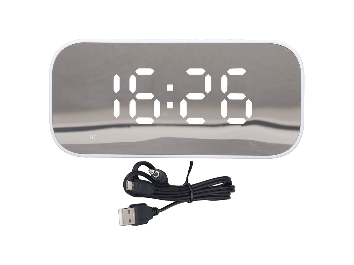 Despertador Relógio Rádio Portátil Controle De Dimmer Alarme Duplo Fm Com Alto-falante Bluetooth Branco