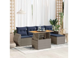 Vidaxl 6 Pcs Conjunto Sofás De Jardim Com Almofadões Vime Cinzento