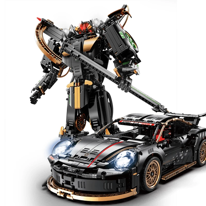 Brinquedo De Montar Com Blocos 1 Em 3 Para Transformar Um Robô Mecha Em Um Supercarro Rsr Moc.