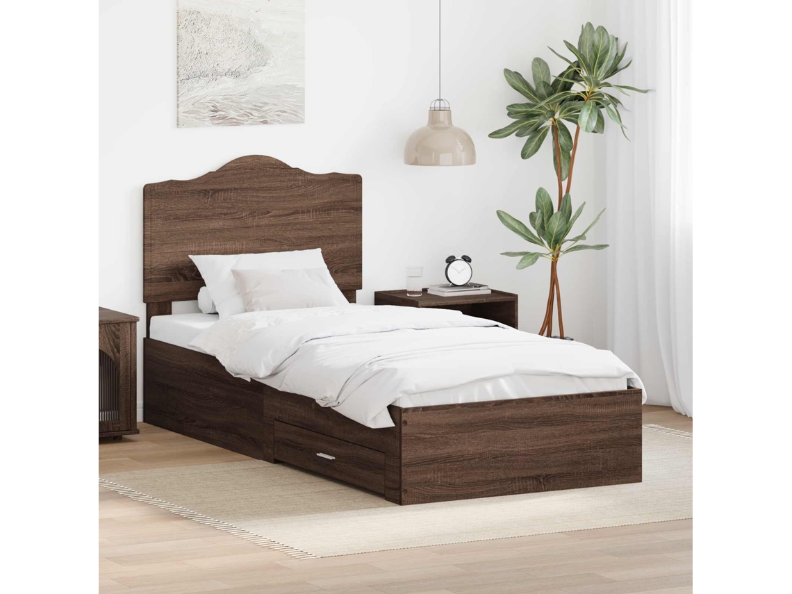 Vidaxl Estrutura Da Cama Com Gaveta Carvalho Marrom 70 X 190 Cm