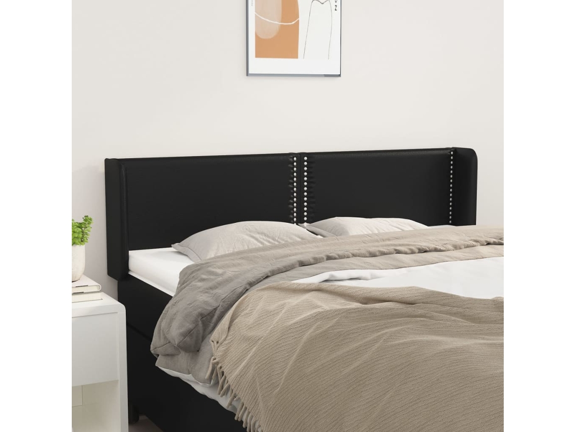 Vidaxl Cabeceira De Cama C/ Abas Couro Artificial 147x16x78/88cm Preto
