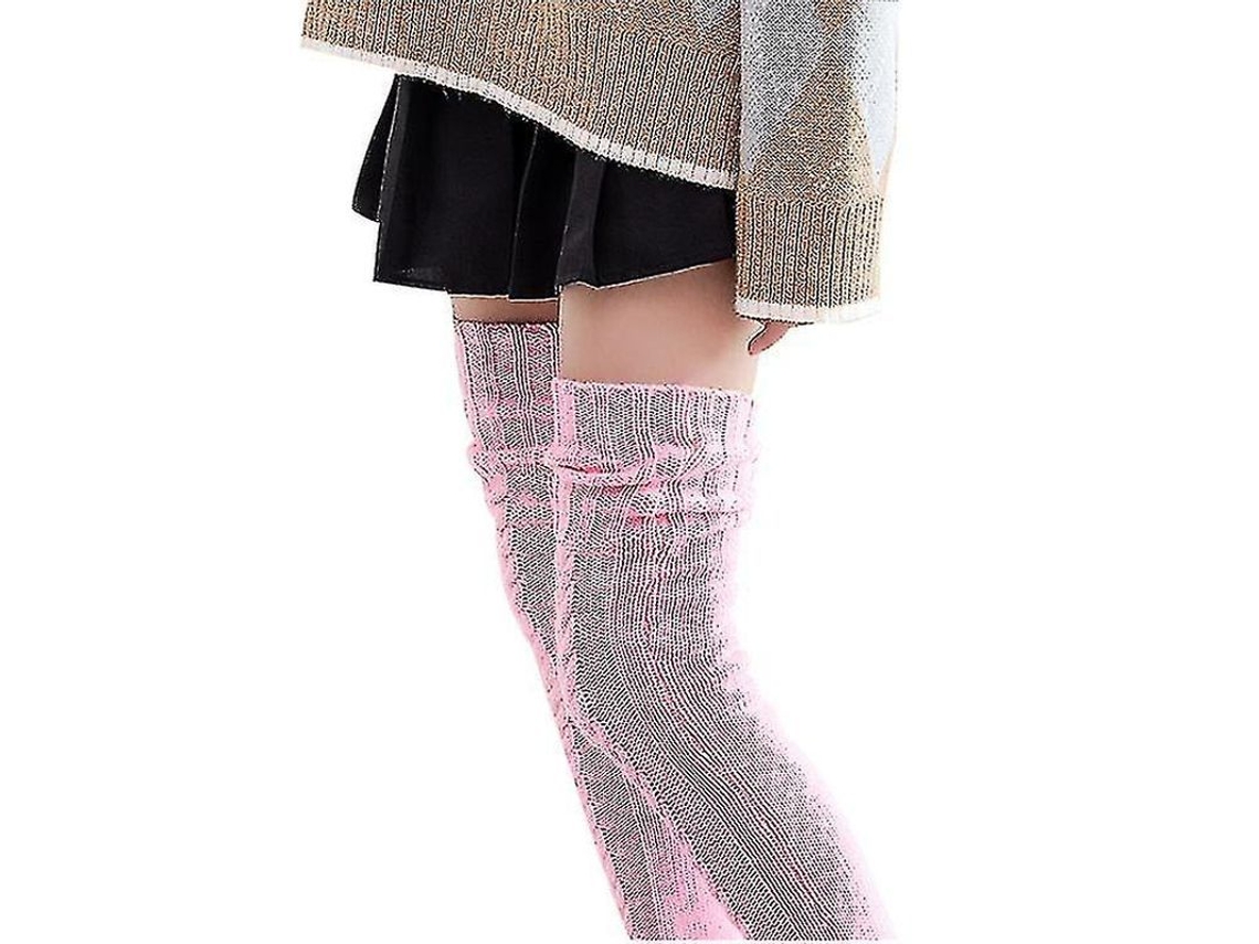 Meia-calça feminina Fasst de lã, cano alto acima do joelho, com pelo macio, quente e confortável.