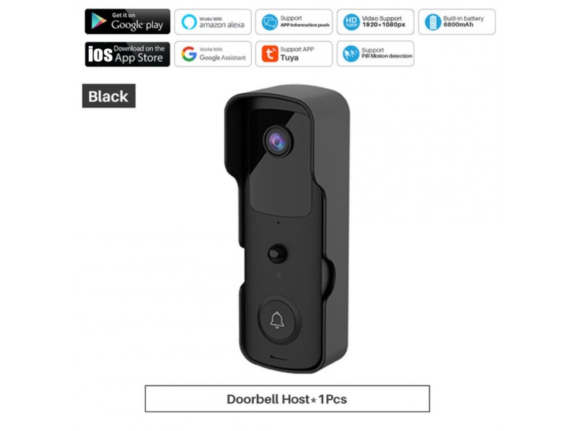 Tuya Smart Video Campainha Wifi 1080P Casa Sem Fio Video Porteiro Bidirecional Campainha Detecção de Movimento Pir Câmera Ip Preto
