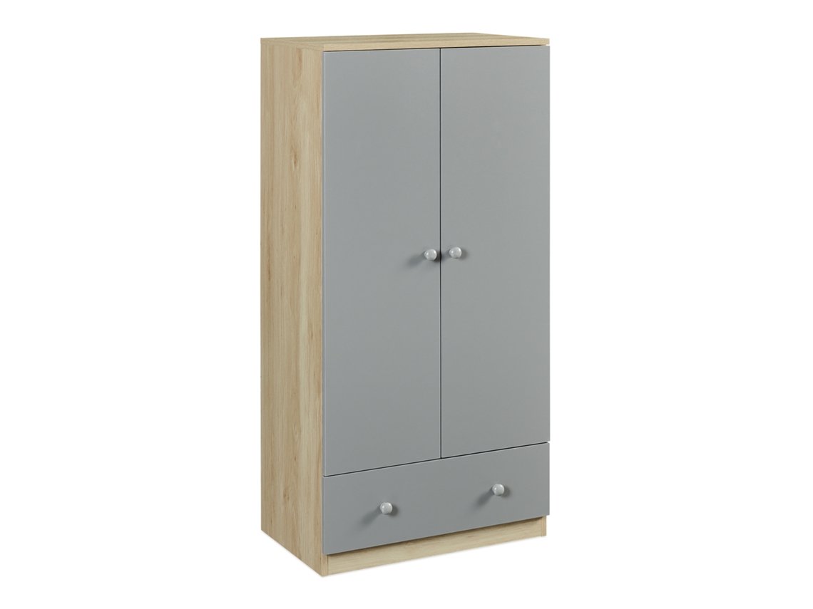 Roupeiro Infantil Beldinupp 2 Portas 1 Varão 1 Gaveta 123x60x40cm Carvalho / Cinzento en.casa