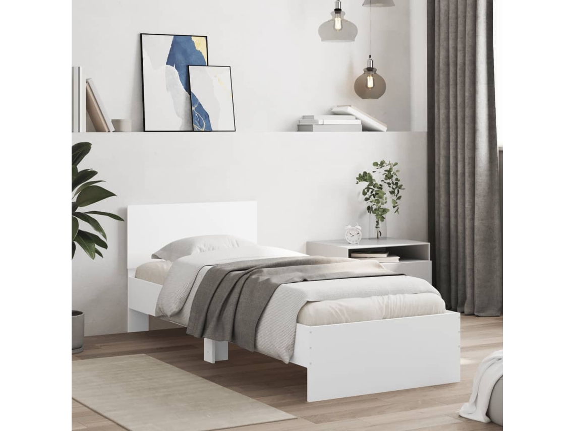 Vidaxl Estrutura Cama C/ Cabeceira 90x200 Cm Derivados Madeira Branco