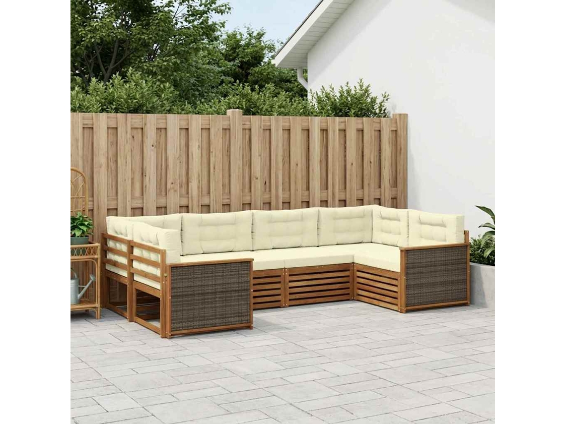 Vidaxl Conjunto De Sofás Para Exterior 6 Pcs Natural E Creme